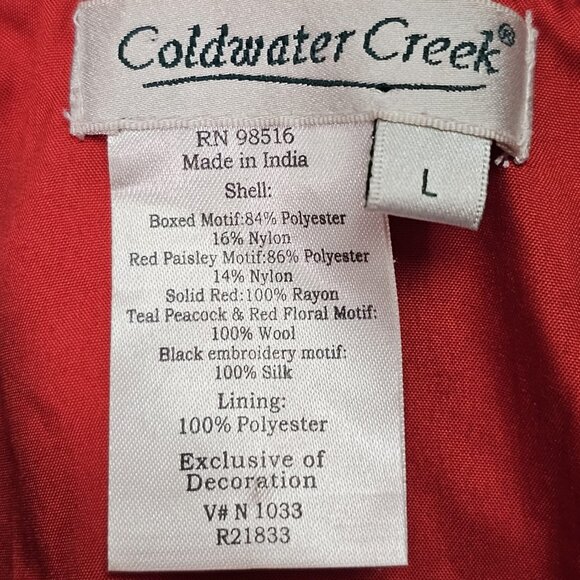Coldwater Creek Womens Embroidered Patchwork Jacket Large Velvet Tapestry Red - Picture 3 of 7